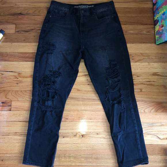 destroyed black mom jeans
